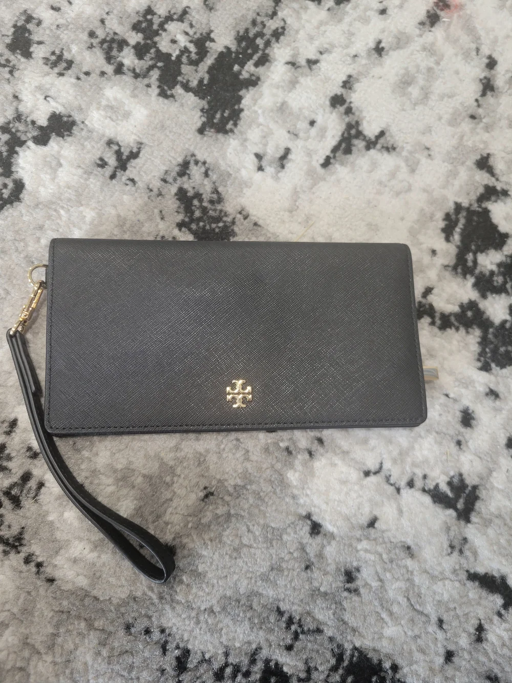 Tory Burch Black Saffiano Wallet/ Wristlet with Gold Logo